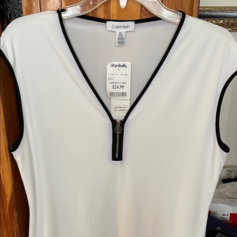 Calvin Klein Ivory Top with Black Accents